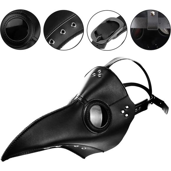 Plague Doctor Mask Cloak Hat Men Adult Black Scary Halloween Costume Set - Picture 5 of 6